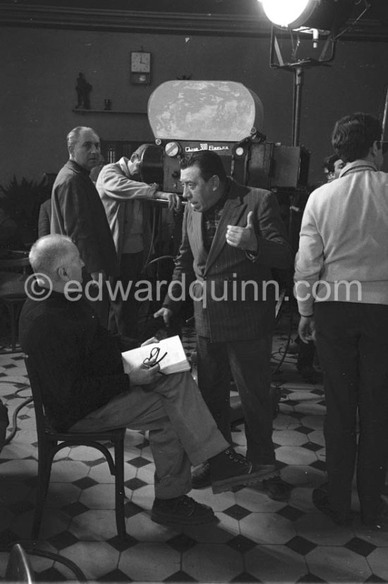 Fernandel and director Jean Giono (left) during filming of "Crésus". Forcalquier, Alpes-de-Haute-Provence1960. - Photo by Edward Quinn