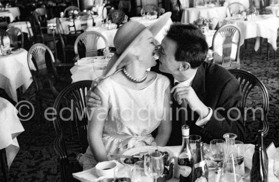 Hungarian actress Zsa Zsa Gabor with the British actor Laurence Harvey at the Cannes Film Festival in 1959. - Photo by Edward Quinn