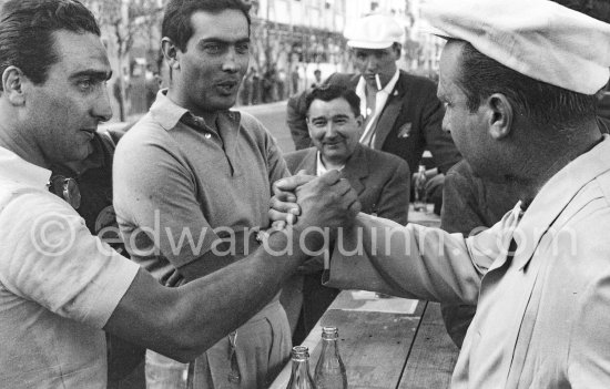 From left: Eugenio Castellotti, Luigi Musso, Juan Manuel Fangio. Monaco Grand Prix 1956. - Photo by Edward Quinn