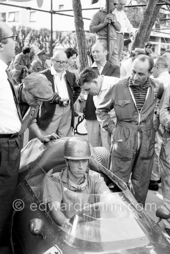 Richie Ginther, (34) rear engined "motore posteriore" experimental Ferrari 246/60/MP. Monaco Grand Prix 1960. - Photo by Edward Quinn