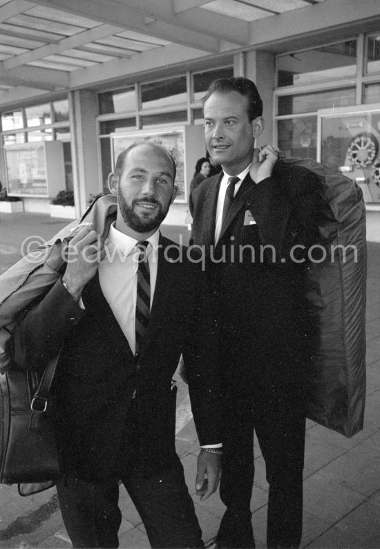 Stirling Moss and his best friend Herb Jones, ex sports car racing driver. Nice Airport 1963 - Photo by Edward Quinn