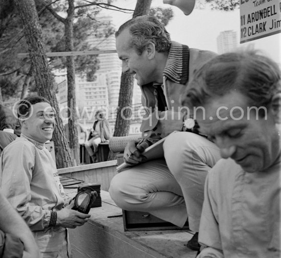 Jim Clark, Peter Arundell and Colin Chapman. Monaco Grand Prix 1964. - Photo by Edward Quinn