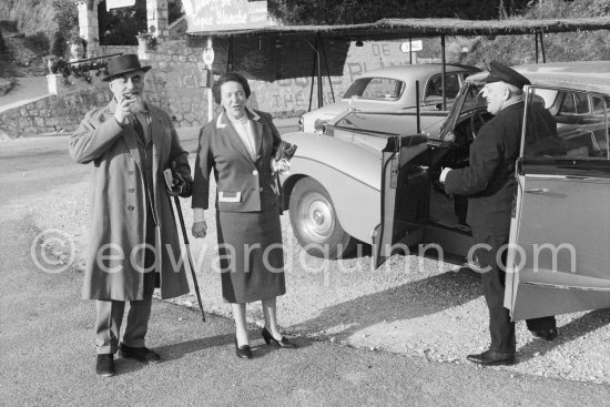 Nubar Gulbenkian and his wife. Armenian oil magnate. His father Caloust was named Mister 5 Percent (Iraq Petroleum Company). Eden Roc, Cap d’Antibes 1959. Car: 1956 Rolls-Royce Silver Wraith, #LELW74, Allweather Tourer with "Perspex" top by Hooper (due to his claustrophopia) and air conditioning. Detailed info on this car by expert Klaus-Josef Rossfeldt see About/Additional Infos. - Photo by Edward Quinn