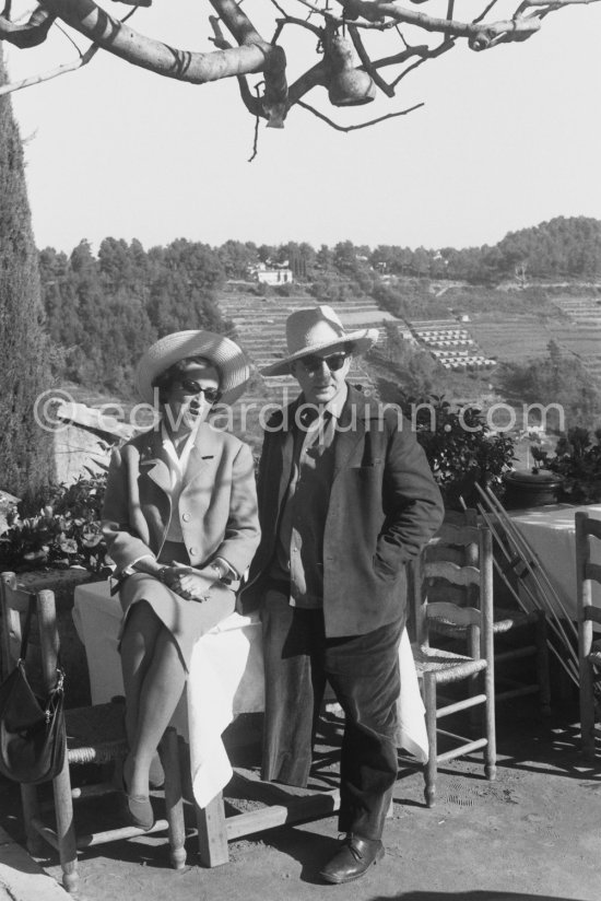 The painter Hans Hartung and his Norwegian wife Anna Eva Bergman, also an artist, at Restaurant Colombe d\'Or, Saint-Paul-de-Vence 1961. - Photo by Edward Quinn