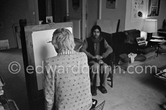 David Hockney drawing "Carlos". Paris 1975. - Photo by Edward Quinn