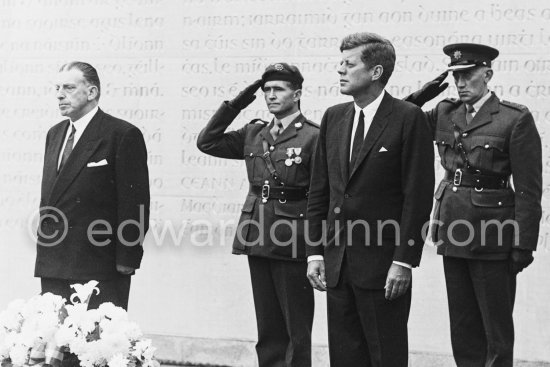 Visit of President Kennedy to Ireland.  At Arbour Hill Memorial he placed a wreath on the graves of the executed leaders of the 1916 Rising, becoming the first foreign head of state to honour them in a formal ceremony. Dublin 1963. - Photo by Edward Quinn