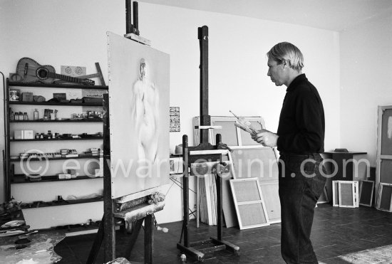 Louis le Brocquy at his studio with painting "Laussel Venus". Carros 1964. - Photo by Edward Quinn