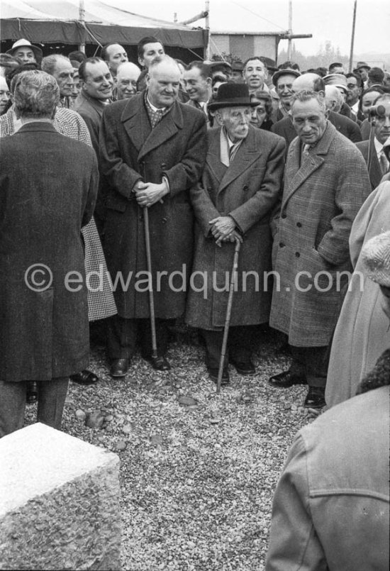 Maurice Thorez and Michel Cachin (both with walking sticks). Musée Fernand Léger, Foundation Stone Ceremony, Biot 24 Feb 1957. - Photo by Edward Quinn