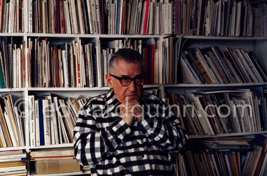 Richard Paul Lohse, one of the main representatives of the concrete and constructive art movements, 1975 at his studio in Zurich. - Photo by Edward Quinn