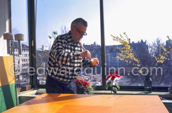 Richard Paul Lohse, one of the main representatives of the concrete and constructive art movements, 1975 at his studio in Zurich. - Photo by Edward Quinn