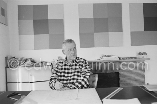 Richard Paul Lohse, one of the main representatives of the concrete and constructive art movements, 1975 at his studio in Zurich. - Photo by Edward Quinn