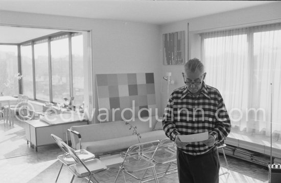 Richard Paul Lohse, one of the main representatives of the concrete and constructive art movements, 1975 at his studio in Zurich. - Photo by Edward Quinn