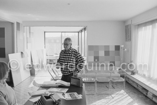 Richard Paul Lohse, one of the main representatives of the concrete and constructive art movements, 1975 at his studio in Zurich. - Photo by Edward Quinn