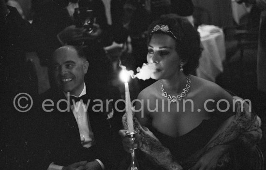 Sophia Loren and her husband Carlo Ponti, whom she had married the previous year, at Les Ambassadeurs in Cannes, 1958. - Photo by Edward Quinn