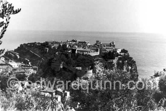 Le Rocher, Monaco-Ville, seen from the Jardins Exotiques, 1951. - Photo by Edward Quinn