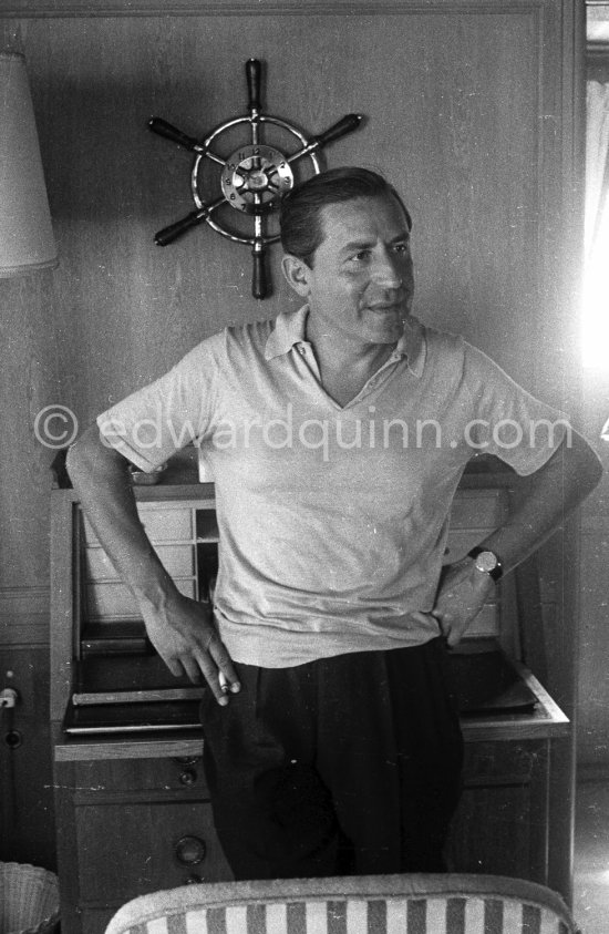 Stavros Niarchos on board his schooner Le Créole. Villefranche 1955. - Photo by Edward Quinn