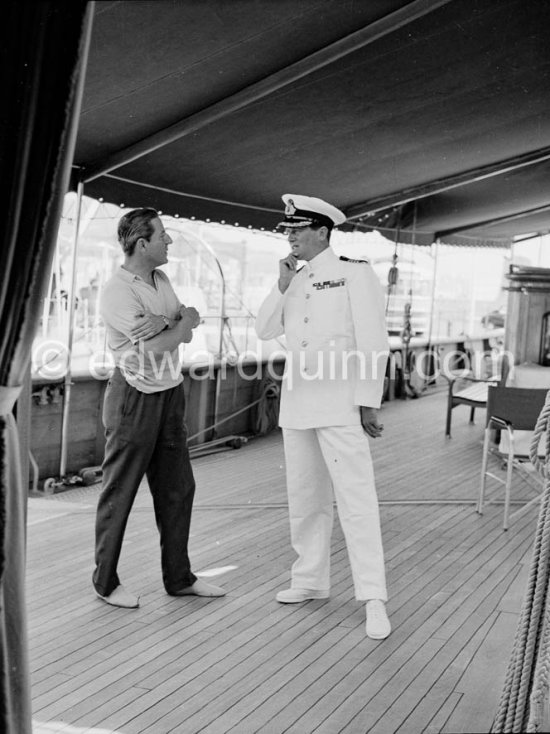 Stavros Niarchos on board his schooner Le Créole. Villefranche 1955. - Photo by Edward Quinn