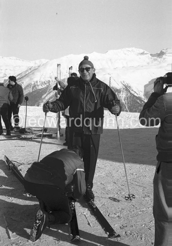 Stavros Niarchos with his ski instructor. Corviglia, St. Moritz, 1962. - Photo by Edward Quinn