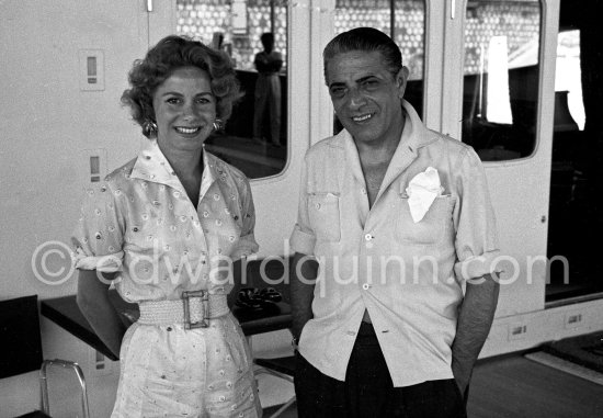 Aristotle Onassis and his wife Tina on board the yacht Christina. Monaco harbor 1958. - Photo by Edward Quinn