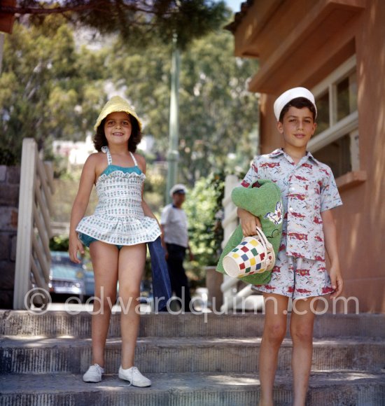 Aristotle Onassis\' and Tina Onassis\' children Alexander and Christina. Monte Carlo Beach 1957. - Photo by Edward Quinn