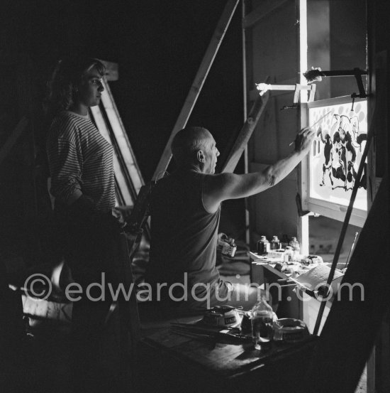 Pablo Picasso and Maya Picasso. "Le mystère Picasso", Nice, Studios de la Victorine 1955. - Photo by Edward Quinn