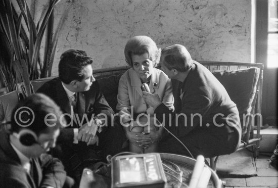 Hidalgo Arnéra and Suzanne Ramié during a radio interview. Arnéra Exposition "Pablo Picasso, linographies originales". Madoura, Vallauris 1963. - Photo by Edward Quinn