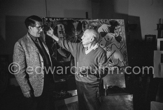 Pablo Picasso with Roland Penrose. Mas Notre-Dame-de-Vie, Mougins 1964. - Photo by Edward Quinn