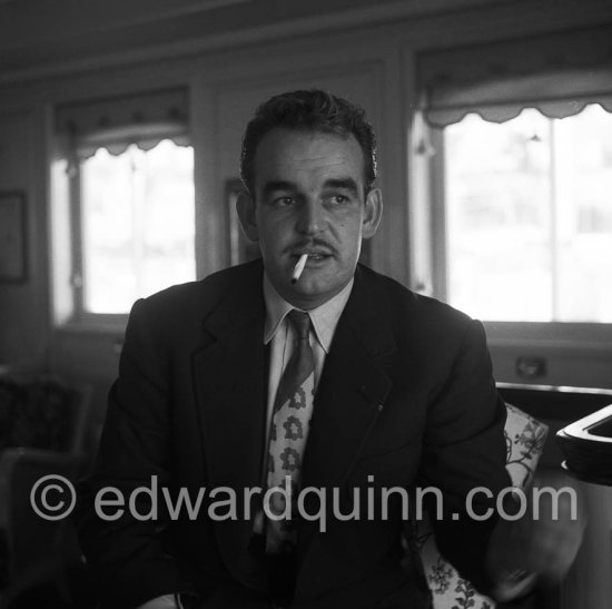 Prince Rainier on board his yacht Deo Juvante II anchored at Monaco harbor, Nov. 1953. - Photo by Edward Quinn