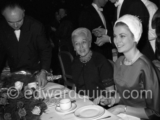 Princess Grace and fashion designer Vera Maxwell. Monegasque Red Cross tea gala. Monte Carlo 1963. - Photo by Edward Quinn