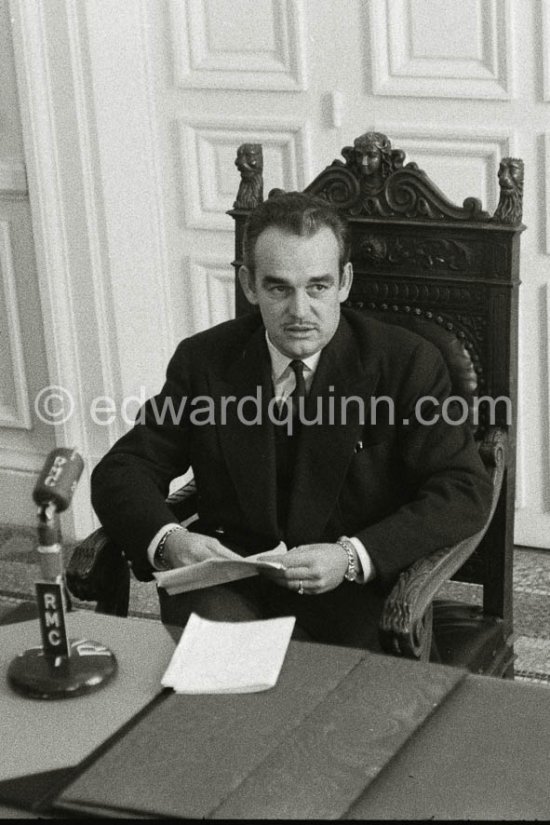 Birth of Princess Caroline. Prince Rainier at the press conference. Monaco 1957. - Photo by Edward Quinn