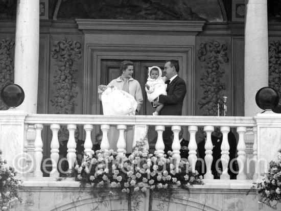 Prince Rainier, Grace, Albert and Caroline on the occasion of the baptism of Albert. Monaco 1958. - Photo by Edward Quinn