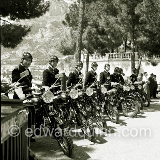 The  guard of Prince Rainier on BSA motorcycles. Monaco about 1954.. Monaco 1958. - Photo by Edward Quinn