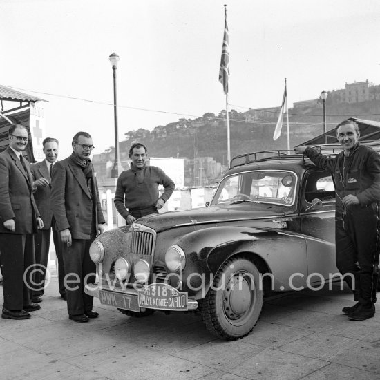 N° 318 Desmond Scannell, Stirling Moss, John Cooper (from left) on Sunbeam Talbot 90, 6th. Monte Carlo Rally 1953. - Photo by Edward Quinn