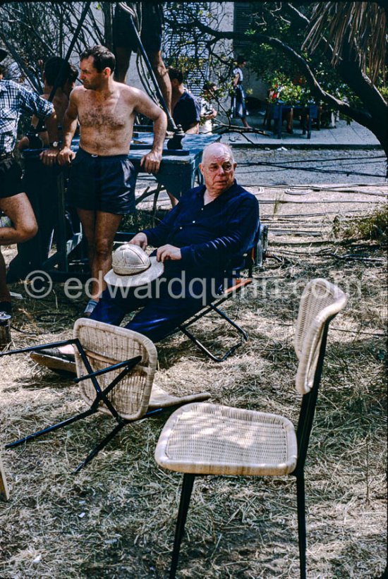 Jean Renoir in the gardens of "Les Collettes" (today Musée Renoir) directing  the film “Le Déjeuner sur l’herbe”, Cagnes-sur-Mer 1959. - Photo by Edward Quinn