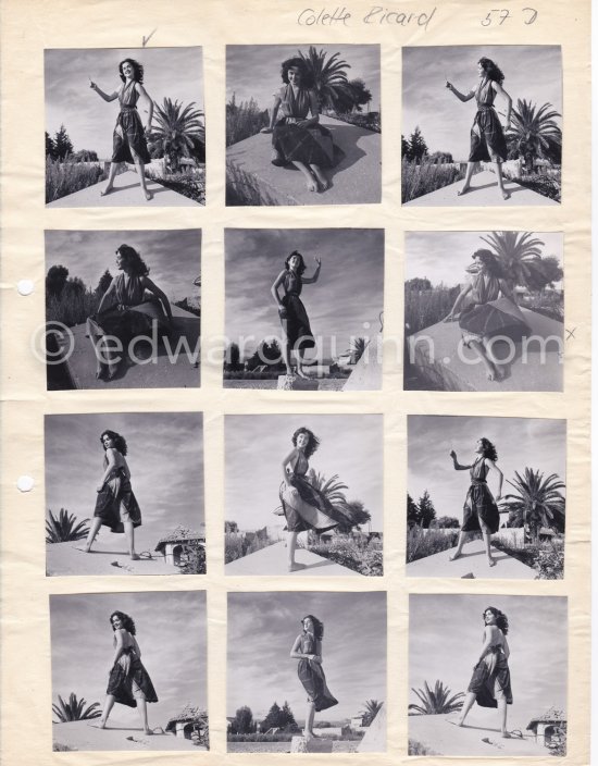 Pin-up: Colette Ricard. Nice 1951. Contact prints. Photos from original negatives available. - Photo by Edward Quinn