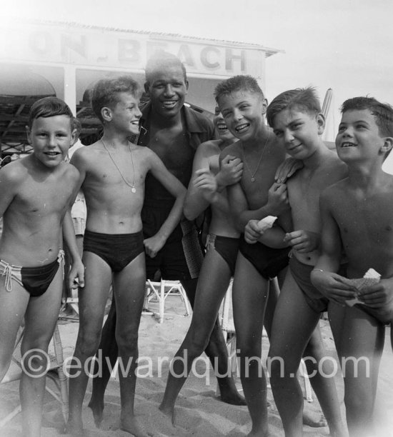 Sugar Ray Robinson, American professional boxer. Frequently cited as the greatest boxer of all time. Juan-les-Pins 1951 - Photo by Edward Quinn