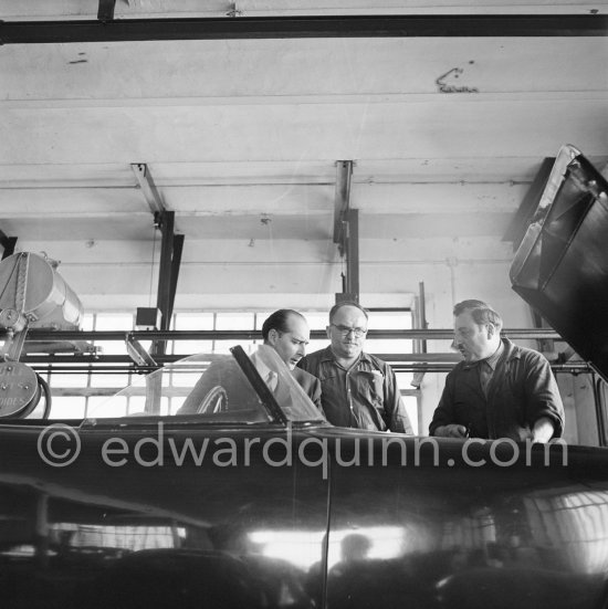 Roberto Rossellini en route to Spain, stopping in Monte Carlo for car repairs. Monte Carlo 1952. Car: 1951 Ferrari 212E Vignale, chassis number 0076E - Photo by Edward Quinn