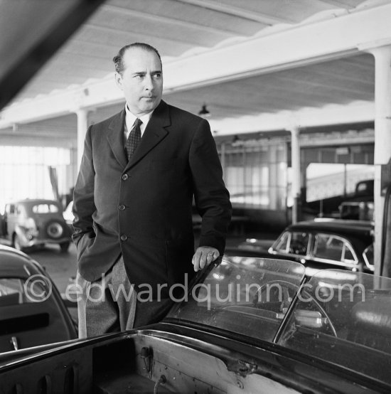 Roberto Rossellini en route to Spain, stopping in Monte Carlo for car repairs. Monte Carlo 1952. Car: 1951 Ferrari 212E Vignale, chassis number 0076E - Photo by Edward Quinn