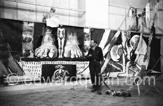 Graham Sutherland works on curtains for Coventry Cathedral. Menton, date unknown - Photo by Edward Quinn