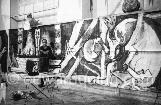 Graham Sutherland works on curtains for Coventry Cathedral. Menton, date unknown - Photo by Edward Quinn