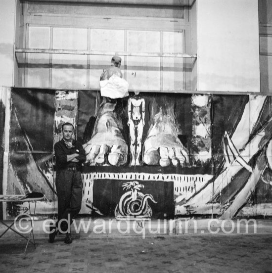 Graham Sutherland works on curtains for Coventry Cathedral. Menton, date unknown - Photo by Edward Quinn