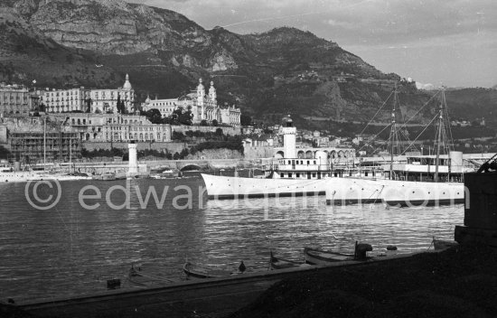 Prince Rainier\'s luxury yacht Deo Juvante II anchored in Monaco harbor, about 1950. - Photo by Edward Quinn