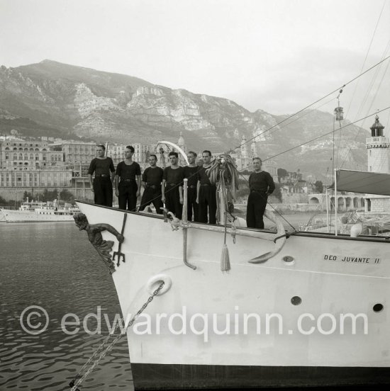 Prince Rainier\'s luxury yacht Deo Juvante II anchored in Monaco harbor, 1953. - Photo by Edward Quinn