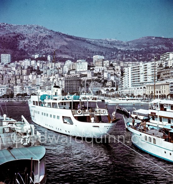 Yacht Radiant II. of Greek armateur Basil M. Mavroleon. Monaco harbor 1961. - Photo by Edward Quinn