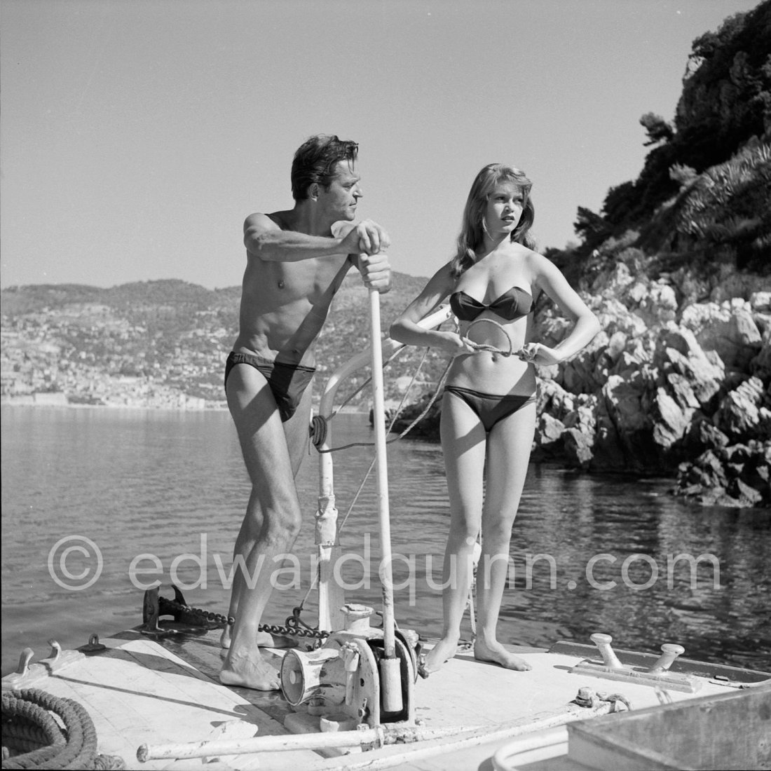 Brigitte Bardot And Howard Vernon During Filming Of Manina La Fille Sans Voiles On The Yacht 0366