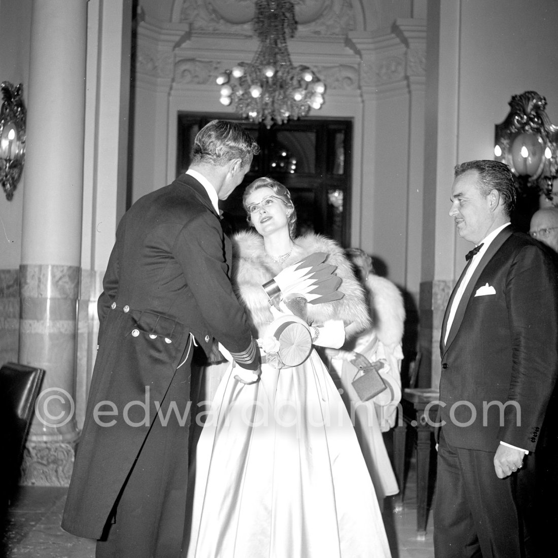 Princess Grace, Prince Rainier, not yet identified person. Charity gala ...