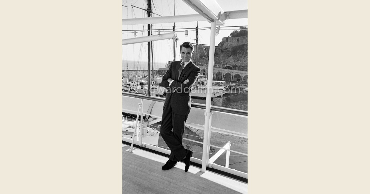 Cary Grant On Board Onassis Yacht Christina Monaco Harbor 1957