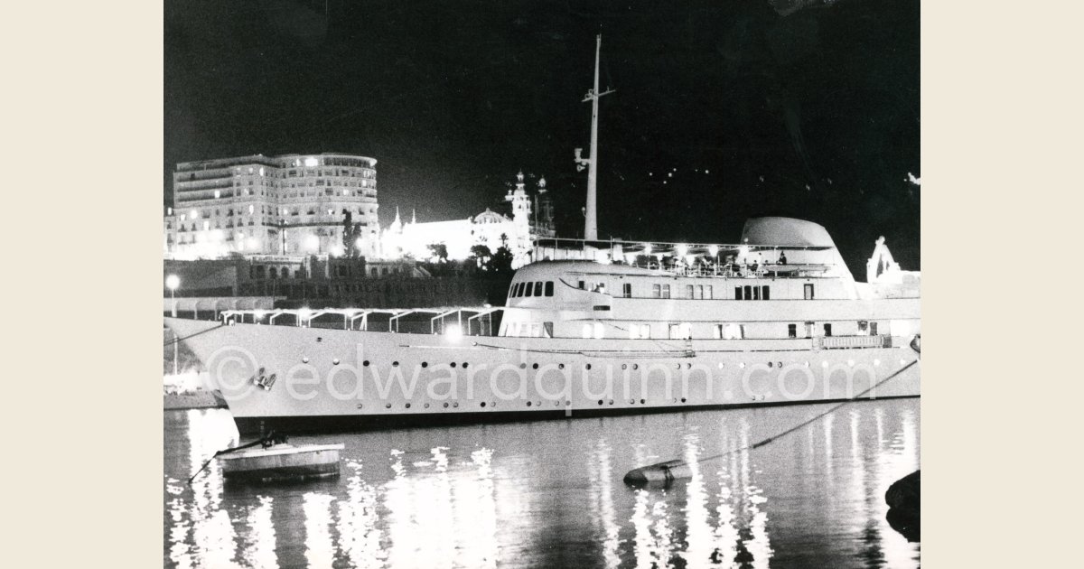 Yacht Christina Of Aristotle Onassis Lit Up In Harbor Monaco 1959 Edward Quinn Photographer