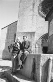 Fernandel and director Jean Giono (left) during filming of "Crésus". Forcalquier, Alpes-de-Haute-Provence 1960. - Photo by Edward Quinn