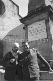 Fernandel and director Jean Giono (left) during filming of "Crésus". Forcalquier, Alpes-de-Haute-Provence 1960. - Photo by Edward Quinn